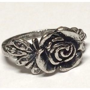 Antique Silver Victorian Rose Ring Dainty Size 4 4.5 Vintage Style Dainty Flower